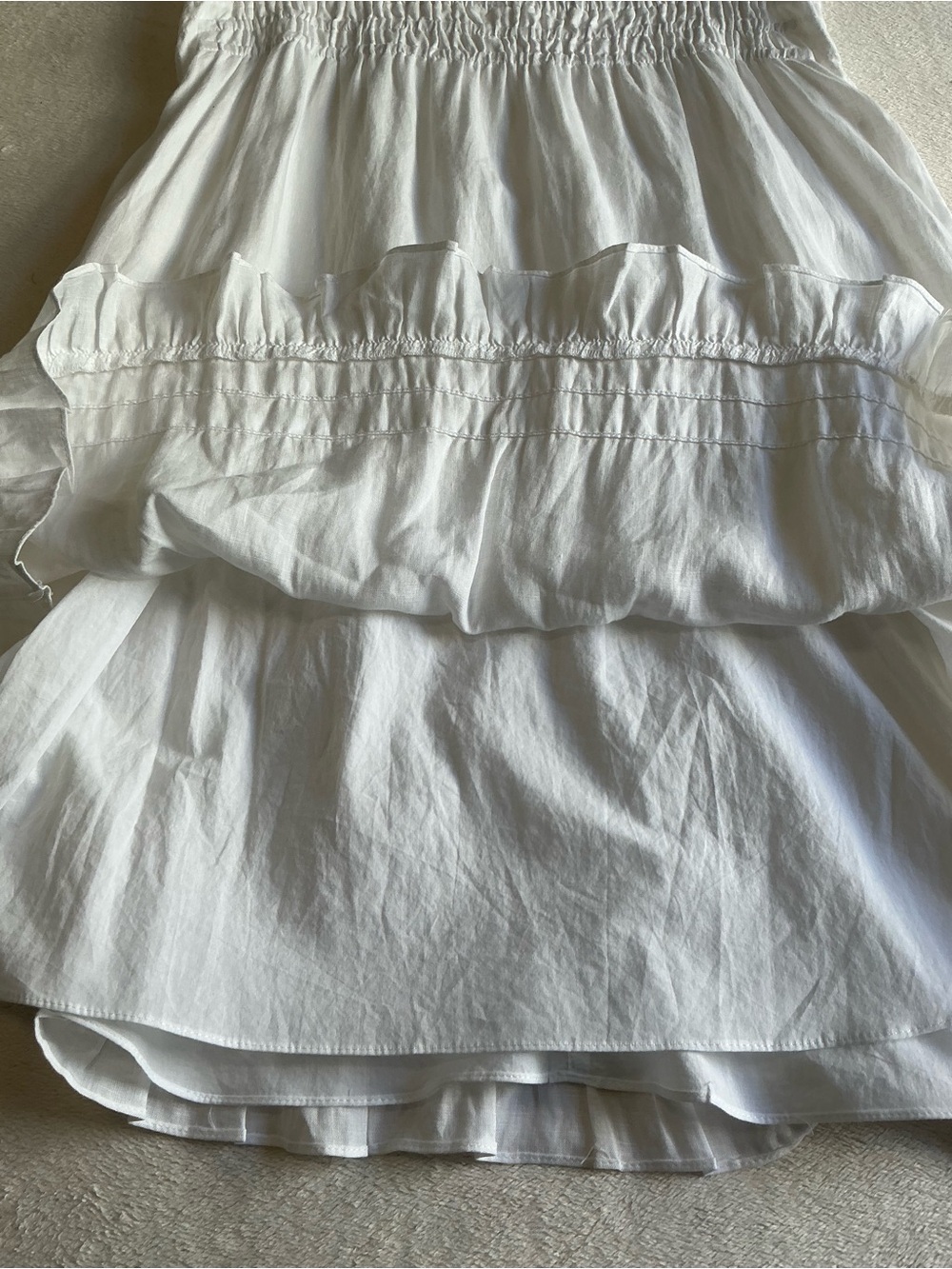 Quince White 100% Linen Smocked Tiered Midi Dress L Cottagecore Summer Boho - Picture 9 of 15